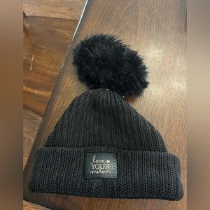 Love Your Melon Black Knit Hat with unstuffed Pom-Pom